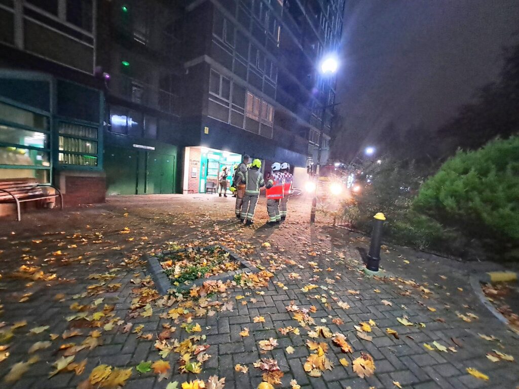 Fire fighters running a training exercise at Clapham Court